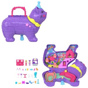 Polly Pocket Celebration Kitty Playset With 2 Micro Dolls. 23 Surprise Accessories including Pets. Birthday Party With Ferris Wheel Ride