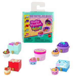 Polly Pocket Tiny Take Out Reveal Assortment. Micro Dolls & Compacts With Toy Cars. Food Theme Vehicle Collection