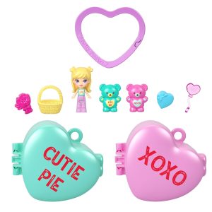 Polly Pocket X Sweethearts Doll & 2 Playsets With 7 Accessories. Compact Travel Toy With Keychain Clip