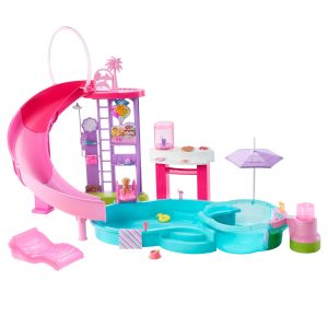 Barbie Dream Pool Playset With Slide & Bubbling Hot Tub. 20+ Accessories including Pet. Floaties & More
