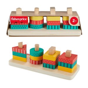 Fisher-Price Wood Toddler Toy Shape Stacker. 13-Piece Wooden Sorting Activity For Fine Motor Play Preschool Kids Ages 2+ Years