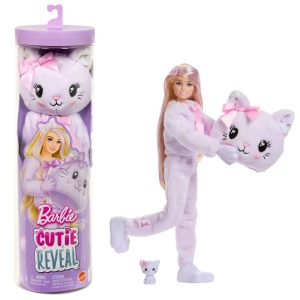 Barbie Cutie Reveal Doll & Accessories. Cuddly Series Kitten With 10 Surprises