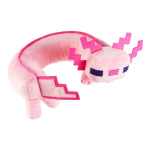 Minecraft Axolotl Neck Pillow. Plush Toy With Sound Feature. Curved To Stay in Place
