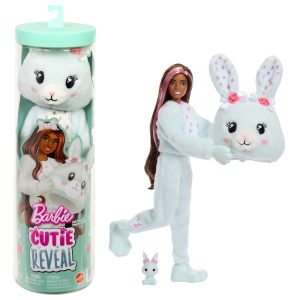 Barbie Cutie Reveal Doll & Accessories. Cuddly Series Bunny With 10 Surprises