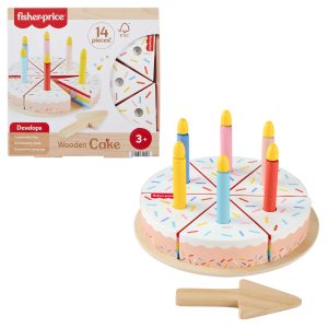 Fisher-Price Wooden Cake. Pretend Food Decorating Set For Preschool Kids. 14 Wood Pieces