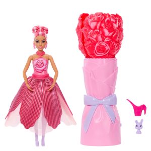 Barbie Petal Pop Scented Fashion Doll With Rose Dress. Reveal Accessories Like Bunny & More