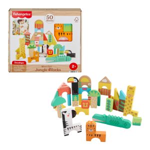 Fisher-Price Wooden Jungle Blocks. Animal-Themed Building Set For Toddlers. 50 Wood Pieces