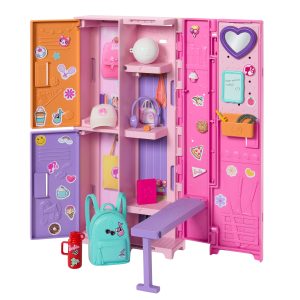Barbie World School Locker Set. 15+ School Supply Accessories. Collapsible Features. 2 Sticker Sheets