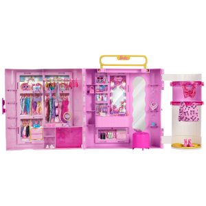 Barbie Closet With Spin & Style Feature. Vanity. Ottoman. 4 Fashions. 20+ Pieces. Portable Storage