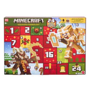 Minecraft Advent Calendar. 3 3.25-Inch Scale Action Figures. 15 Accessories. 5 Stickers & Digital Item Code