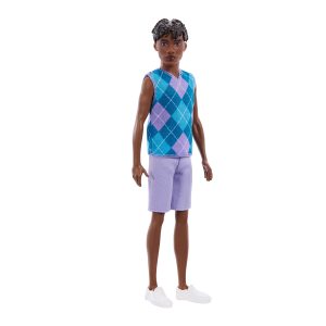 Barbie Fashionistas Style Ken Doll #253 in Lavender Shorts. Turquoise And Lavender Top. Brown Hair