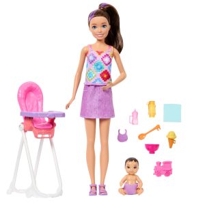Barbie Skipper Babysitters inc. Playset With Skipper Doll. Toddler Doll. High Chair & 8 Accessories