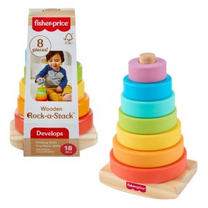 Fisher-Price Wooden Rock-A-Stack. Toddler Ring-Stacking Activity Toy With 8 Wood Pieces