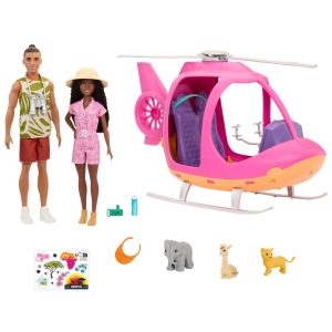 Barbie Pink Passport Kenya Adventure Dolls & Playset With Toy Helicopter & 9 Accessories