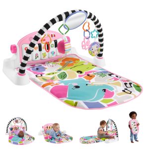 Fisher-Price Glow And Grow Kick & Play Piano Gym Baby Playmat With Musical Learning Toy. Pink