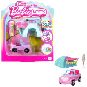 Barbie Mini Barbieland Doll & Vehicle Set With 1.5-inch Doll. Color-Change Suv & Tent Accessory