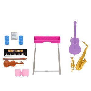 Barbie World Music Class Accessories With 6 Instruments. Keyboard Stand. Speakers And Sheet Music