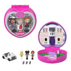 Polly Pocket Micro Dolls And Playset. Collector Clueless Compact With Toy Car. Hat And Phone Accessories