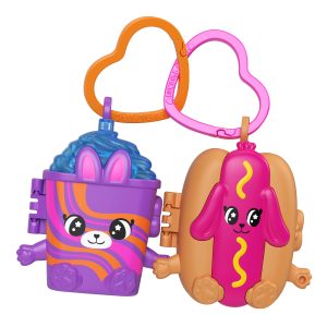 Polly Pocket Doll & Mini Compact Duo. Food-Themed Micro Playsets With 2 Dolls & 2 Keychain Clips