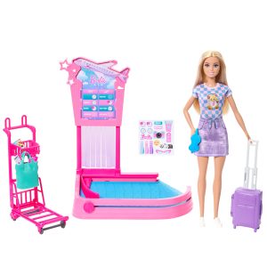 Barbie 'Malibu' Travel Doll. Baggage Claim Playset & Accessories