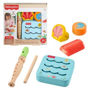 Fisher-Price Wooden Ocean Musical Gift Set For Toddlers & Kids. 6 Wood Pieces