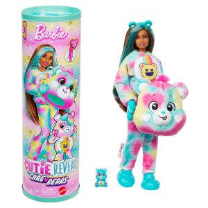 Barbie Cutie Reveal Care Bears Doll & Accessories. Series 2 Good Vibes Bear With 10 Surprises