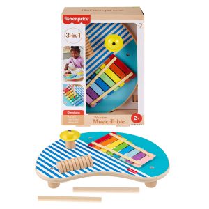 Fisher-Price Wooden Musical Table With Percussion Instrument Toys. 3 Wood Pieces