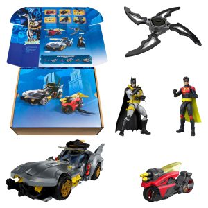 DC Premier Batlink Pack With Batmobile. Robin Cycle. Batman & Robin Figures. 2 Batarangs