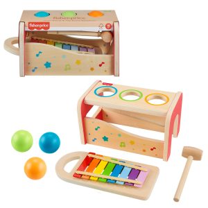 Fisher-Price Wood Toddler Toy Pound & Tap Bench Xylophone. 6-Piece Wooden Musical Activity For Preschool Kids Ages 18+ Months