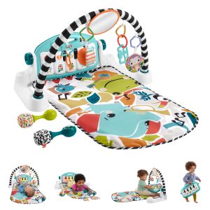 Fisher-Price Glow And Grow Kick & Play Piano Gym Baby Learning Toy With 2 Maracas. Blue