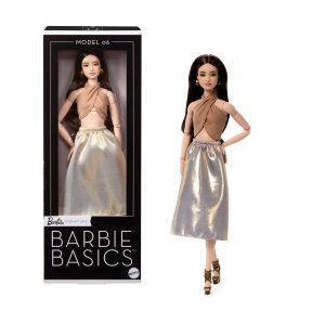 Barbie-Poupée Barbie Basics Modèle 06-Cheveux Bruns et Habits Dorés