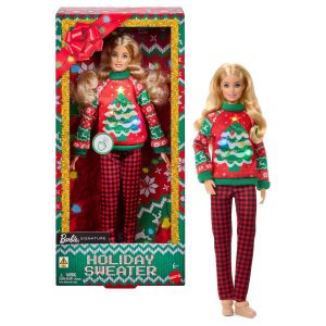 Barbie Holiday Sweater Doll. Collectible Ugly Sweater Doll in Themed Knit Sweater