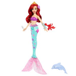Disney Princess Ocean Friends Ariel Swimming Mermaid Doll With Squirt Toy. Figure & 4 Accessories