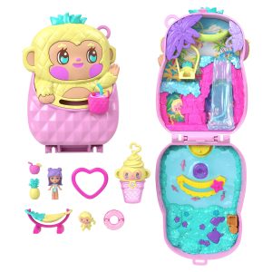 Polly Pocket Pineapple Monkey Compact Playset With 1 Micro Doll And Pet. Travel Toy With Fruit Accessories