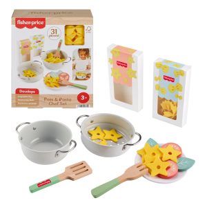 Fisher-Price Pots & Pasta Chef Set. Cooking Toy With Wooden Food For Pretend Play. 31 Pieces