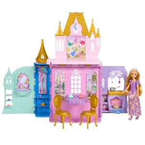 Disney Princess Rapunzel Doll And Close & Carry Castle Playset With 5 Play Areas & 20 Accessories