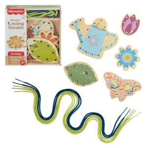 Fisher-Price Tiny Garden Wooden Lacing Activity Toy For Kids. 5 Wood Cards & 5 Laces