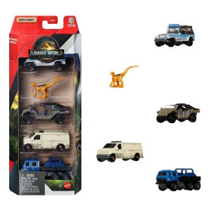 Matchbox Jurassic World 5-Pack. 4 1:64 Scale Die-Cast Toy Cars With 1 Dinosaur