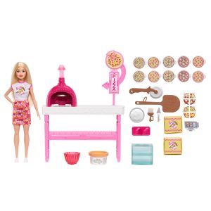 Barbie Pizza Shop Playset With Blonde Doll. Pizza Making Station. 25 Accessories