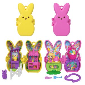 Polly Pocket X Peeps. Doll & 2 Playsets With 7 Themed Accessories. Compact Travel Toy With Keychain Clip