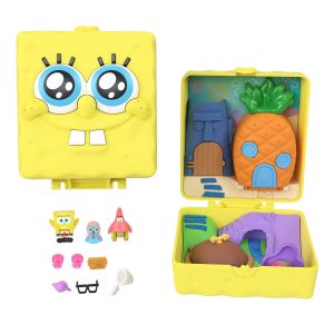 Polly Pocket Micro Dolls And Playset. Spongebob Partnership Compact With Patrick Doll. 7 Accessories