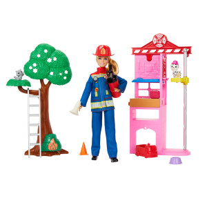 Barbie Firefighter Playset With Blonde Fashion Doll. Fire Station. 2 Pets & 10+ Accessories