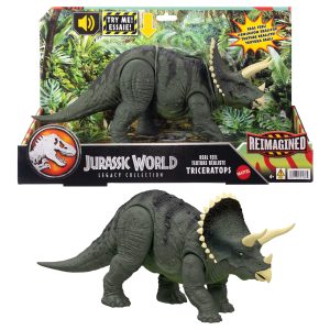 Jurassic World Reimagined Real Feel Triceratops Roaring Dinosaur Figure. 90S Inspired Toy
