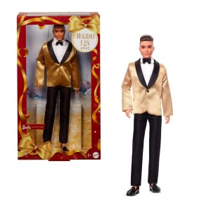 Barbie Signature 2025 Holiday Blonde Ken Collectible Fashion Doll Wearing Full Suit With Golden Jacket