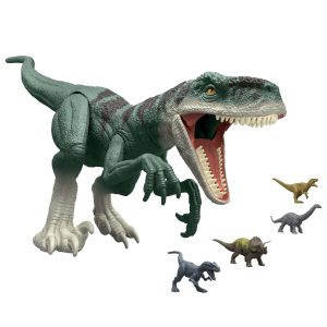 Jurassic World Super Colossal Dinosaur Pack With 1 XL 37 inch Long Atrociraptor. 4 Minis
