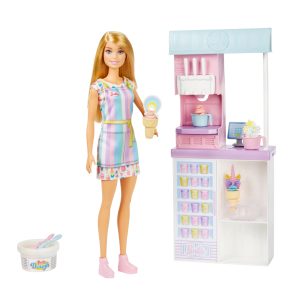 Barbie Ice Cream Shop Playset With 12 in Blonde Doll. Ice Cream Shop. Ice Cream Making Feature & Realistic Play Pieces