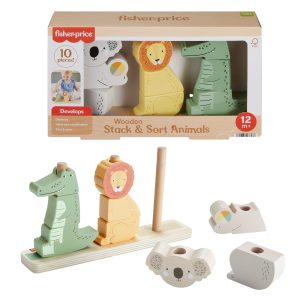 Fisher-Price Wooden Stack & Sort Animals Baby & Toddler Toy. 10 Wood Pieces