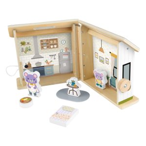 Fisher-Price Wooden On-The-Go Play House Dollhouse With 6 Play Pieces For Preschool Kids