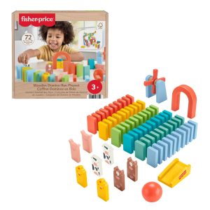 Fisher-Price Wood Preschool Game Domino Run Playset. 72-Piece Wooden Building Set For Kids Ages 3+ Years