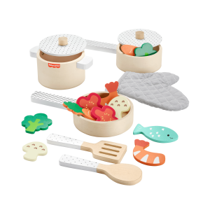 Fisher-Price Wooden Pots & Pans Set For Preschool Kitchen Pretend Play. 19 Wood Pieces
